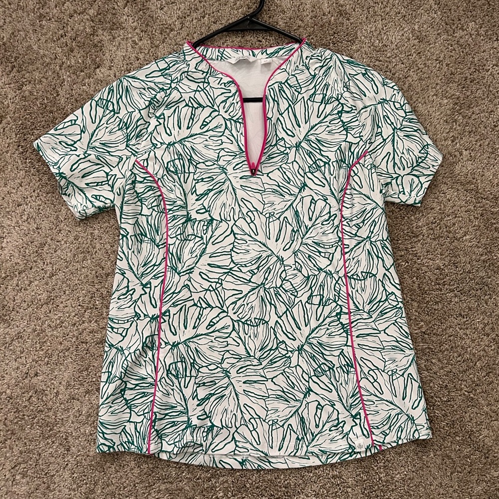 Lady Hagen Size Medium Golf Athletic Tee Shirt Green Pink White Short Sleeve